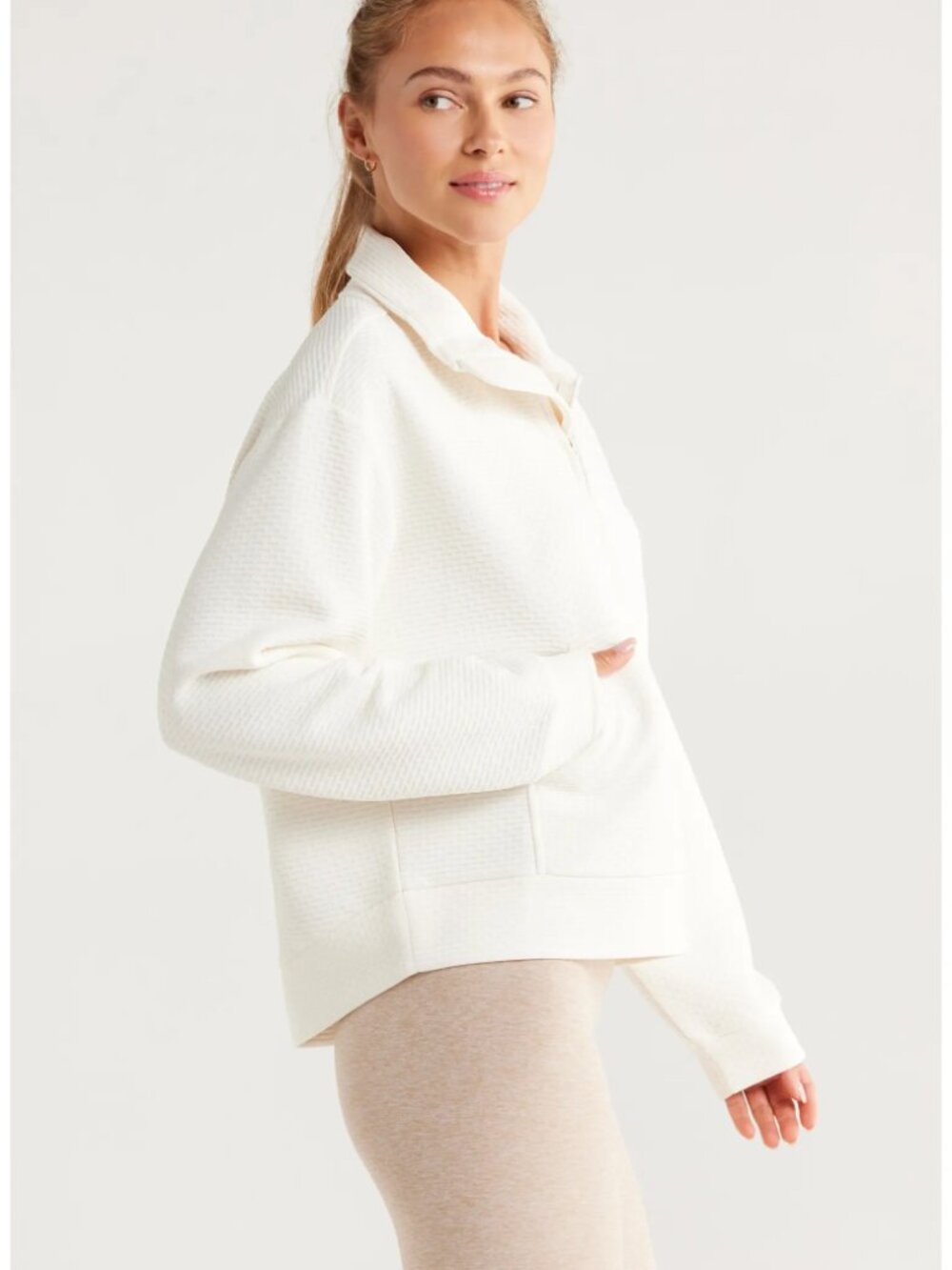 Zella Textured Half Zip Pullover in Ivory Egret - Picture 4 of 7